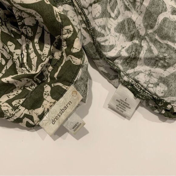 dressbarn Floral Button Front Green Beige Tropical Short Sleeve Shirt Size Large - Picture 6 of 10